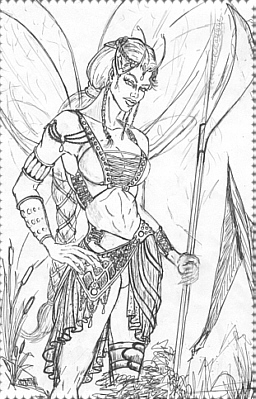 Pencil sketch of a female fantasy character