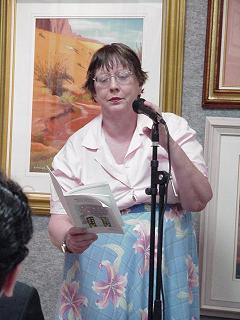 This is a picture of me at a poetry reading.