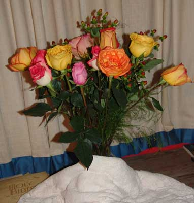 A birthday bouquet of multicolored roses