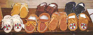 Examples of hand made Native American baby moccasins we make for our trading post.