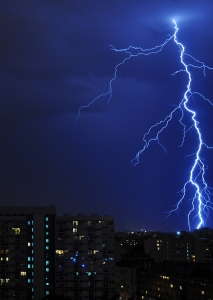 An image of dark clouds over the city