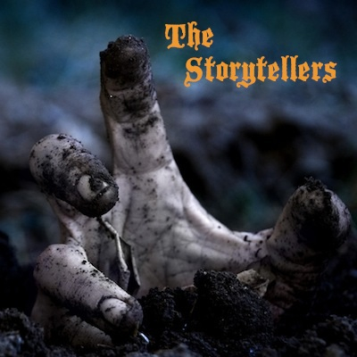 The Storytellers hand in yellow lettering