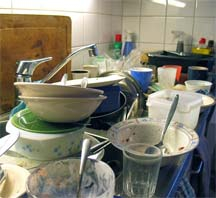 Dirty dishes for Fred to clean