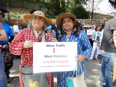 Protesting the cutting of three thousand trees to make an elevated corridor