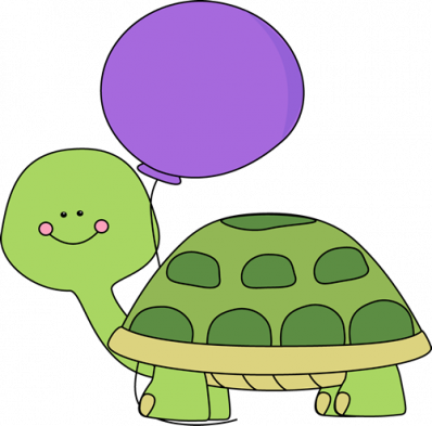 Image of turtle with a purple balloon.