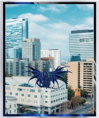 Dragon blue in busy city