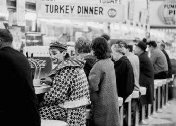 Clown at a cheap diner.