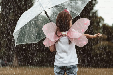 Girl in rain inserted in poem