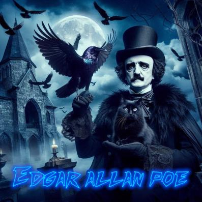 Edgar Allan Poe, Raven and Black Cat Image By Best Friend Angel. 