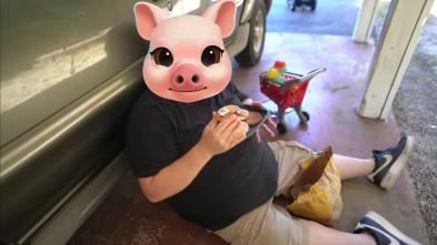 Piggy trying to eat McDonald's breakfast privately