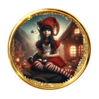 Zaya Elf and Peppermint Cat In Gold Circle Image