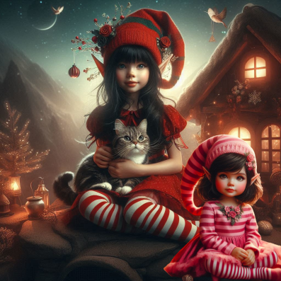 Zaya, the Elf, Daughter Joy and Peppermint Cat Image