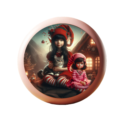 Circle Image of Zaya, the Elf, Daughter Joy and Peppermint, the Cat.