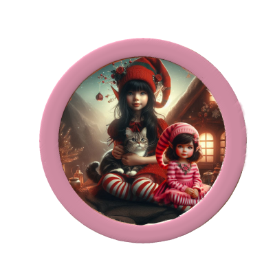 Zaya, the elf and daughter Joy with Peppermint Cat 2. Pink Circle Edition.