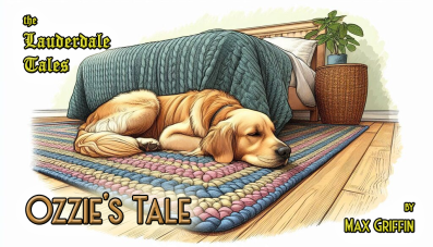 Image generated by Designer.Microsoft.Com of a dog sleeping at the foot of a bed