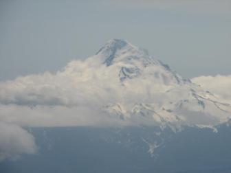 Mt Hood with whipped clouds ~  Dish that up with fudge sauce and a cherry on top! 