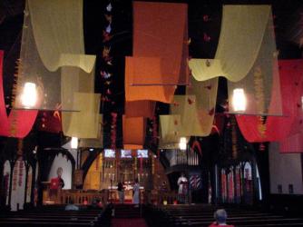 festooned for Pentecost ~  Nave of St. Paul's, decorated for Pentecost by Asst. Rector Paula Whitmore, liturgical artist. . 