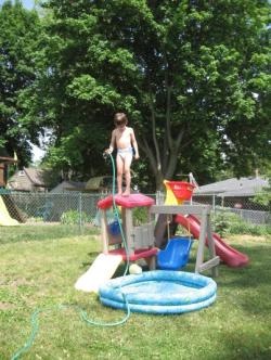 Jonah and his water world ~ Jonah loves constructing a "village," getting on top, and dousing water over all!