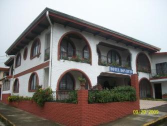 Hotel don Beto, Zarcero, Alfaro Ruiz, Alajuela, Costa Rica ~  On the northeast corner of the park in Zarcero, this Mediterranean style hotel offers a view of the topiary work of Evangelisto Blanco. We stayed in the corner room that had two beds and two windows and a door to the balcony replete with geraniums. Byron and his cousin are hoping to open up a cafe in the lobby. 