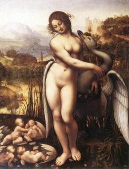 Zeus and Leda ~ Zeus changed into a swan to seduce Leda.