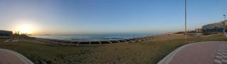 Panoramic Shot Of The Mediterranean Sea From Hotel Beach ~ My first evening in Algeria, and I decided to explore the hotel grounds a little bit.  The sun was setting, and I couldn't resist snapping a few photos.  With the sun setting to my left, aA panoramic photo of the beach seemed fitting.